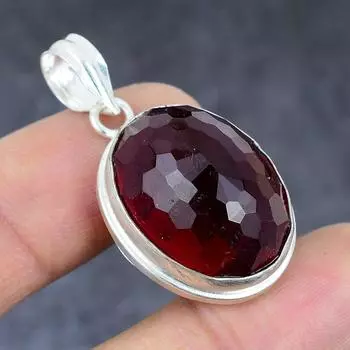 Подвеска ручной работы из стерлингового серебра 925 пробы с натуральным красным гранатом 1,58 дюйма T7E64