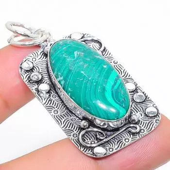 Подвеска ручной работы из стерлингового серебра 925 пробы с натуральным малахитом 2,05 дюйма c4C03