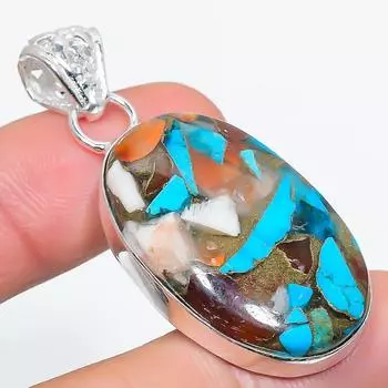 Подвеска ручной работы из стерлингового серебра 925 пробы с натуральным драгоценным камнем колючей устрицы 1,97 дюйма Y4o72