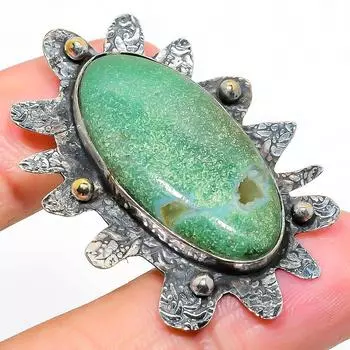 Подвеска ручной работы из стерлингового серебра 925 пробы с натуральным драгоценным камнем хризопраз 1,89 дюйма Y7S42