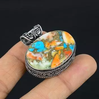 Подвеска ручной работы из стерлингового серебра 925 пробы с натуральным драгоценным камнем колючая устрица 1,4 дюйма T4y15