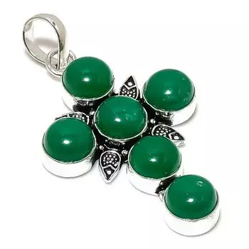 Подвеска ручной работы из стерлингового серебра 925 пробы с натуральным зеленым ониксом 2,56 дюйма p0V35