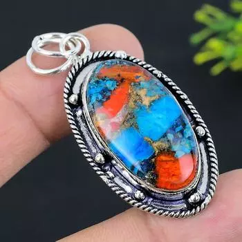 Подвеска ручной работы из стерлингового серебра 925 пробы с натуральным драгоценным камнем колючей устрицы 2,25 дюйма J9Z90