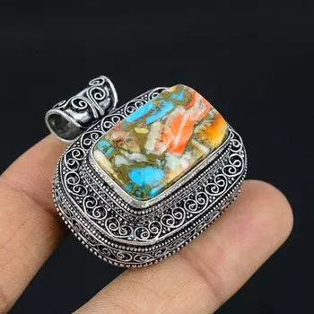 Подвеска ручной работы из стерлингового серебра 925 пробы с натуральным драгоценным камнем колючая устрица 1,6 дюйма b9K63