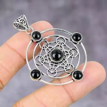 Подвеска ручной работы из стерлингового серебра 925 пробы с натуральным черным ониксом 2,17 дюйма k9V26