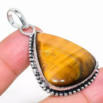 Подвеска ручной работы из стерлингового серебра 925 пробы с натуральным тигровым глазом 2,05 дюйма O8V76