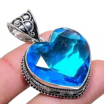 Подвеска ручной работы из стерлингового серебра 925 пробы с драгоценным камнем London Blue Topaz 2,17 дюйма AH-789 2.2 синий