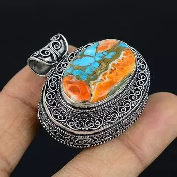 Подвеска ручной работы из стерлингового серебра 925 пробы с натуральным драгоценным камнем колючая устрица 1,6 дюйма U3O68