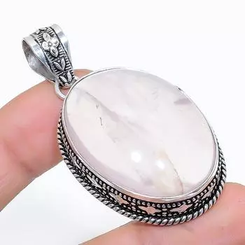 Подвеска ручной работы из стерлингового серебра 925 пробы с натуральным розовым кварцем 2,17 дюйма F7e97