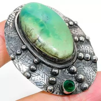 Подвеска ручной работы из стерлингового серебра 925 пробы с натуральным драгоценным камнем хризопраз 2,01 дюйма Q0Z89