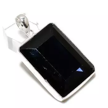 Подвеска ручной работы из стерлингового серебра 925 пробы с натуральной черной шпинелью 2,09 дюйма Y9V62