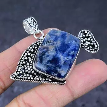 Подвеска ручной работы из стерлингового серебра 925 пробы с натуральным драгоценным камнем содалитом 1,85 дюйма a9W82