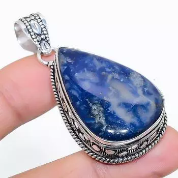 Подвеска ручной работы из стерлингового серебра 925 пробы с натуральным драгоценным камнем содалитом 2,09 дюйма f3a60