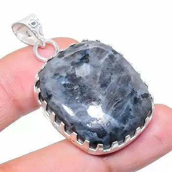 Подвеска ручной работы из стерлингового серебра 925 пробы с натуральным драгоценным камнем Ларвикит 1,77 дюйма k2Q88