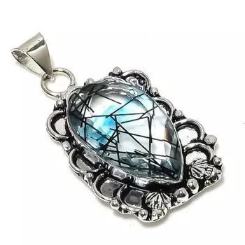 Подвеска ручной работы из стерлингового серебра 925 пробы с натуральным черным рутилом 1,97 дюйма m2N74