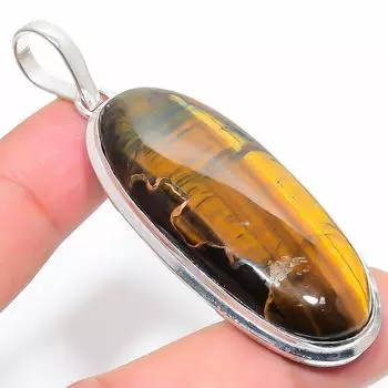 Подвеска ручной работы из стерлингового серебра 925 пробы с натуральным тигровым глазом 2,68 дюйма K3w66