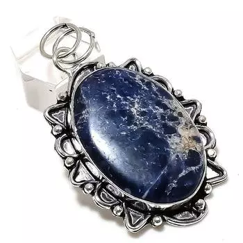 Подвеска ручной работы из стерлингового серебра 925 пробы с натуральным драгоценным камнем содалитом 2,48 дюйма I1D88