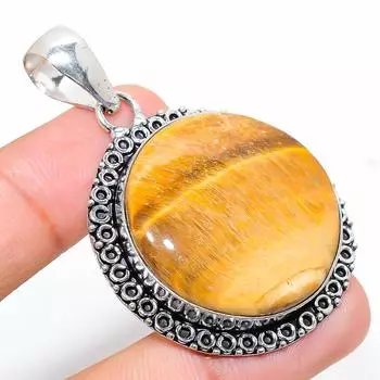 Подвеска ручной работы из стерлингового серебра 925 пробы с натуральным тигровым глазом 2,09 дюйма H7c87