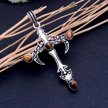 Подвеска ручной работы из стерлингового серебра 925 пробы с натуральным тигровым глазом 2,50 дюйма S1R63