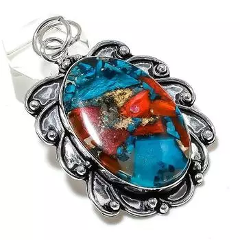 Подвеска ручной работы из стерлингового серебра 925 пробы с натуральным драгоценным камнем колючая устрица 2,36 дюйма H2C48