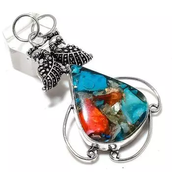 Подвеска ручной работы из стерлингового серебра 925 пробы с натуральным драгоценным камнем колючая устрица 2,84 дюйма K1R63