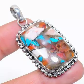 Подвеска ручной работы из стерлингового серебра 925 пробы с натуральным драгоценным камнем колючая устрица 1,85 дюйма h2S26