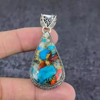 Подвеска ручной работы из стерлингового серебра 925 пробы с натуральным драгоценным камнем колючая устрица 2,36 дюйма O5k90