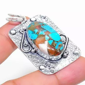 Подвеска ручной работы из стерлингового серебра 925 пробы с натуральным драгоценным камнем колючей устрицы 2,05 дюйма y0g55