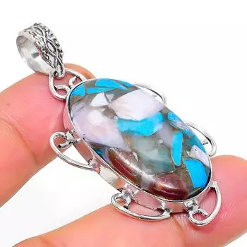 Подвеска ручной работы из стерлингового серебра 925 пробы с натуральным драгоценным камнем колючая устрица 2,09 дюйма Y9W41