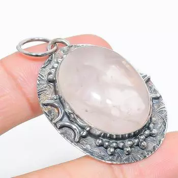 Подвеска ручной работы из стерлингового серебра 925 пробы с натуральным розовым кварцем 2,01 дюйма R0w77