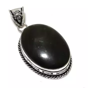 Подвеска ручной работы из стерлингового серебра 925 пробы с натуральным черным ониксом 2,25 дюйма p0e78