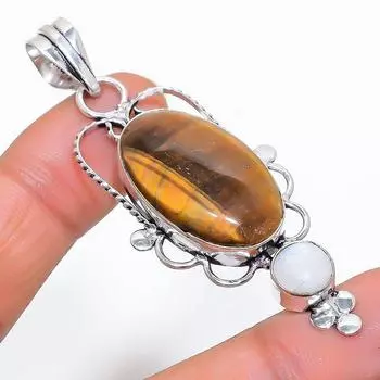 Подвеска ручной работы из стерлингового серебра 925 пробы с натуральным тигровым глазом 2,56 дюйма Q5p46