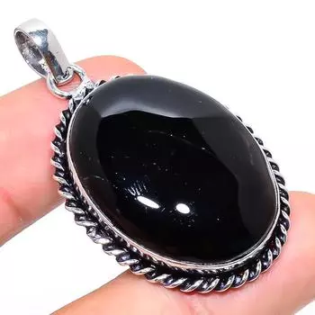 Подвеска ручной работы из стерлингового серебра 925 пробы с натуральным черным ониксом 2,01 дюйма Y7R19