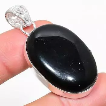 Подвеска ручной работы из стерлингового серебра 925 пробы с натуральным черным ониксом 1,81 дюйма G3C13
