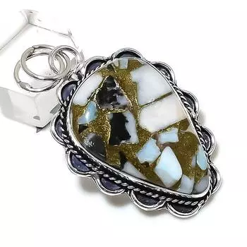 Подвеска ручной работы из стерлингового серебра 925 пробы с натуральным камнем зебры и яшмы 2,09 дюйма T0Y61