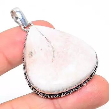 Подвеска ручной работы из стерлингового серебра 925 пробы с натуральным камнем сколецитом 2,05 дюйма s8P00