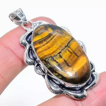 Подвеска ручной работы из стерлингового серебра 925 пробы с натуральным тигровым глазом 2,13 дюйма B4k66