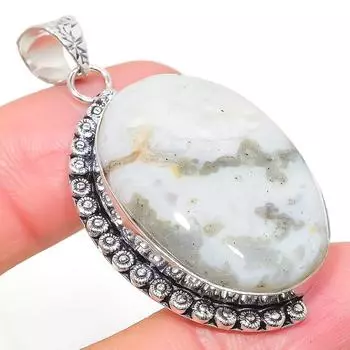 Подвеска ручной работы из стерлингового серебра 925 пробы с натуральным древовидным агатом 2,01 дюйма M9V42