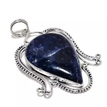 Подвеска ручной работы из стерлингового серебра 925 пробы с натуральным камнем содалитом 2,99 дюйма a3q59