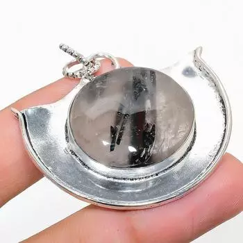 Подвеска ручной работы из стерлингового серебра 925 пробы с натуральным черным рутилом 1,77 дюйма Q7f09