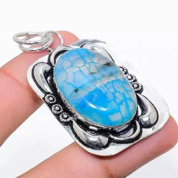 Подвеска ручной работы из стерлингового серебра 925 пробы с натуральным синим драгоценным камнем Друзы 2,25 дюйма g0B57