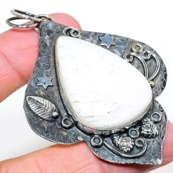 Подвеска ручной работы из стерлингового серебра 925 пробы с натуральным камнем сколецитом 2,96 дюйма j8P16