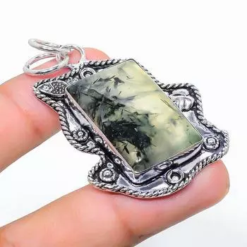 Подвеска ручной работы из стерлингового серебра 925 пробы с натуральным драгоценным камнем пренитом 2,29 дюйма k3l87