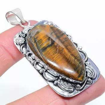 Подвеска ручной работы из стерлингового серебра 925 пробы с натуральным тигровым глазом 2,48 дюйма A8a02
