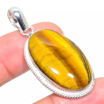 Подвеска ручной работы из стерлингового серебра 925 пробы с натуральным тигровым глазом размером 1,93 дюйма Z2l45