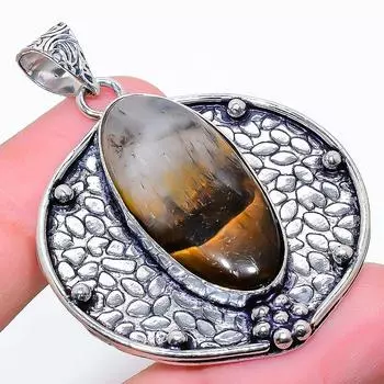 Подвеска ручной работы из стерлингового серебра 925 пробы с натуральным тигровым глазом 2,05 дюйма q7h93