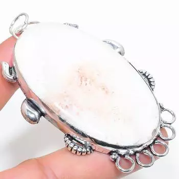 Подвеска ручной работы из стерлингового серебра 925 пробы с натуральным камнем сколецитом 3,15 дюйма g5T87