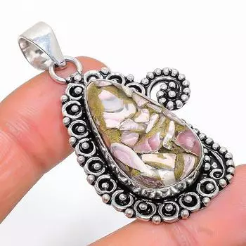 Подвеска ручной работы из стерлингового серебра 925 пробы с натуральным родохрозитом 2,01 дюйма V1C06