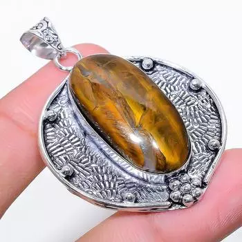 Подвеска ручной работы из стерлингового серебра 925 пробы с натуральным тигровым глазом 2,05 дюйма u7V75