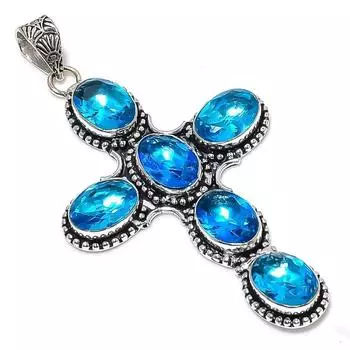 Подвеска ручной работы из стерлингового серебра 925 пробы с натуральным синим топазом 3,47 дюйма U1u13